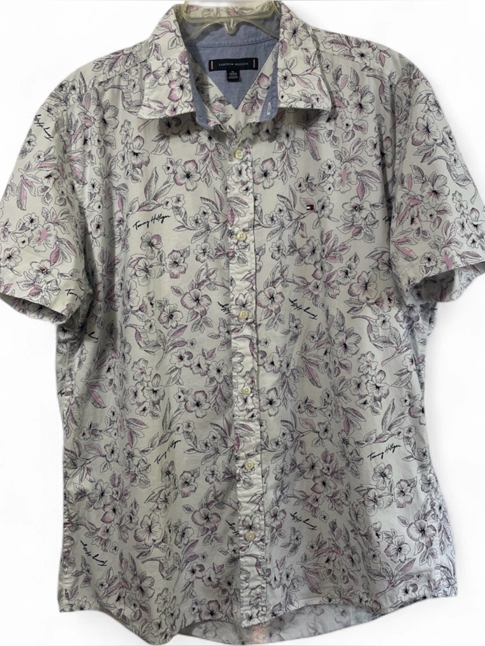 Tommy Hilfiger Floral Coastal Casual XL Stretch Button Front Short Sleeve Shirt